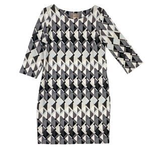 NWOT CARTOON FASHION PRODUCTION Dress 8 Geometric Print 3/4 Sleeve Stretch Knee